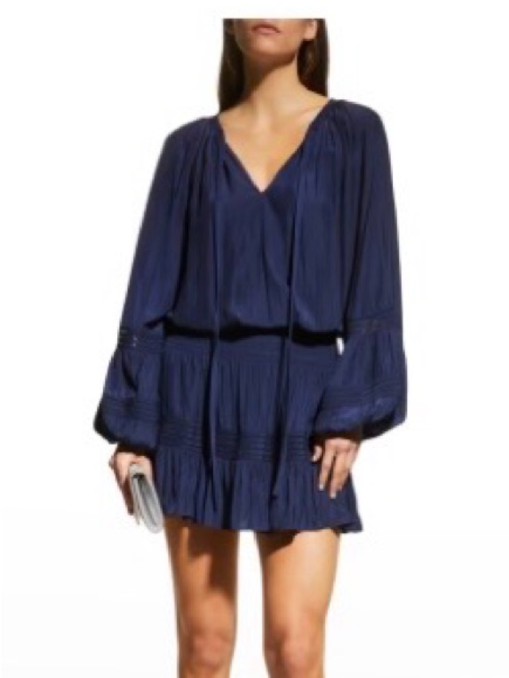 Ramy Brook Navy Blouson Sleeve Tiered Mini Dress